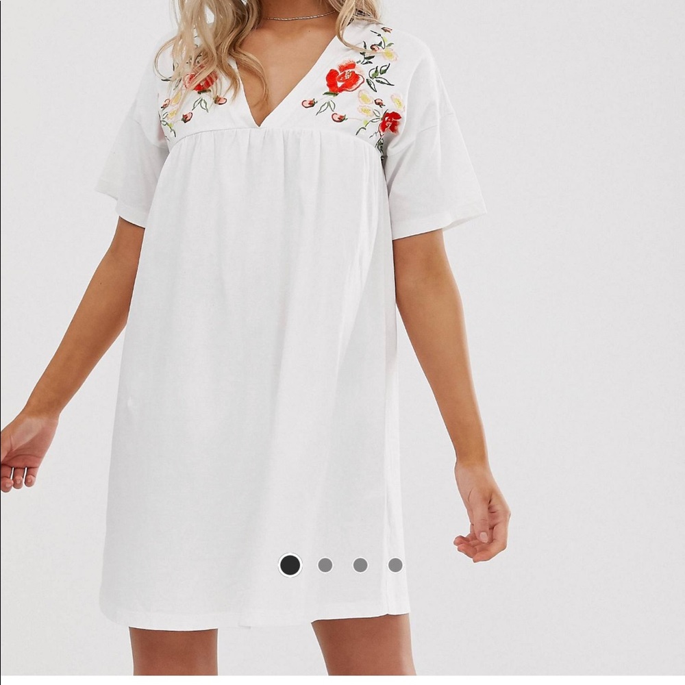ASOS embroidered white cotton smock dress